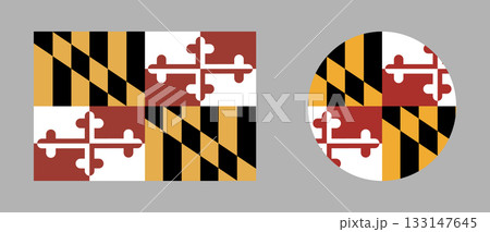 Flag of state Maryland. Circle, rectangular flag of Maryland. Maryland round flag icon, badge. Official colors. 133147645