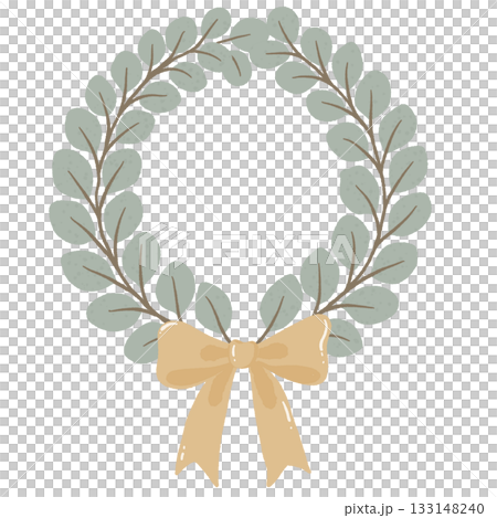 Scandinavian eucalyptus wreath with bow cozy winter greenery decor soft hygge Christmas illustration neutral minimal holiday aesthetic Scandinavian eucalyptus wreath with bow cozy winter greenery decor soft hygge Christmas illustration neutral minimal holiday aesthetic 133148240
