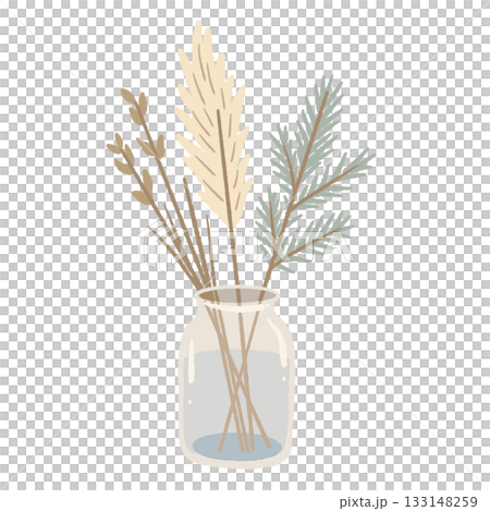 Scandinavian winter botanical arrangement in glass jar dried stems pine branch hygge natural decor 133148259
