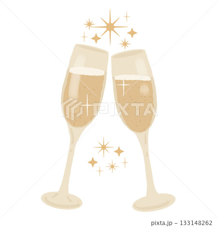 Elegant champagne glasses illustration with sparkling bubbles and golden stars celebrating New Year festive toast cozy holiday party decor minimal neutral aesthetic modern winter celebration design Elegant champagne glasses illustration with sparkling bubbles and golden stars celebrating New Year festive toast cozy holiday party decor minimal neutral aesthetic modern winter celebration design 133148262