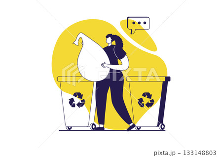 People collecting garbage web concept with flat people for website design. Woman collecting waste in bags, sorting trash in disposal bins, recycling plastic, caring ecology. Vector illustration. People collecting garbage web concept with flat people for website design. Woman collecting waste in bags, sorting trash in disposal bins, recycling plastic, caring ecology. Vector illustration. 133148803