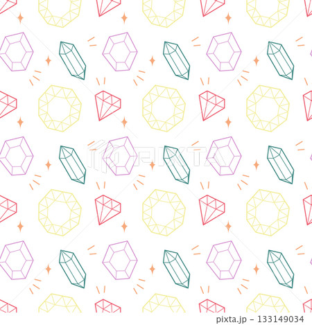 Seamless Gemstone and Diamond Pattern with Colorful Faceted Crystal Shapes Seamless Gemstone and Diamond Pattern with Colorful Faceted Crystal Shapes 133149034