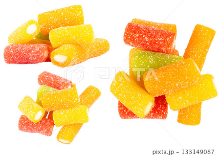 Jelly sprinkled with sugar on a white background Jelly sprinkled with sugar on a white background 133149087