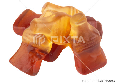 Cola Soda Bottle Jelly Candies on White Background pile 133149093