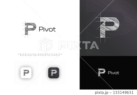 Blueprint Architect Logo, Technical Sketch Architectural LogoType, Crosshatch Grid Letter P. Building Construct Company Monogram, Real Estate, Architect Engineer Branding. Vector Logos Alphabet Font 133149631