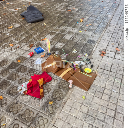 Urban Sidewalk Litter After Street Gathering 133149758
