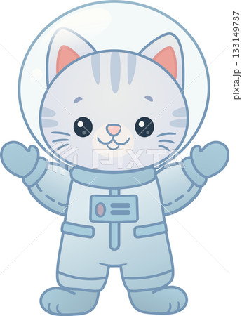 Cute astronaut cat in spacesuit kawaii space animal illustration for kids 133149787