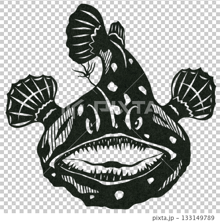 A paper cut-out illustration of a scary-looking anglerfish 133149789