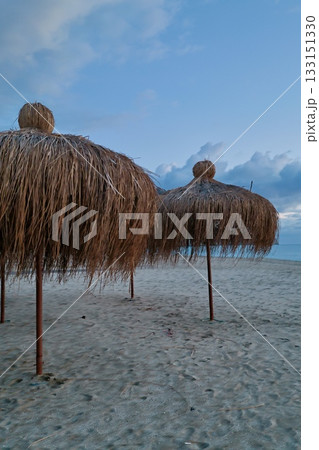 Beach chair sunset. High quality photo Beach chair sunset. High quality photo 133151330