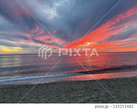 Sunset ocean sky Dusky swirling sky. High quality photo Sunset ocean sky Dusky swirling sky. High quality photo 133151482