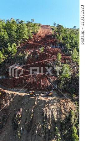 mountain construction drone view coniferous forest 4k mountain construction drone view coniferous forest 4k 133151523