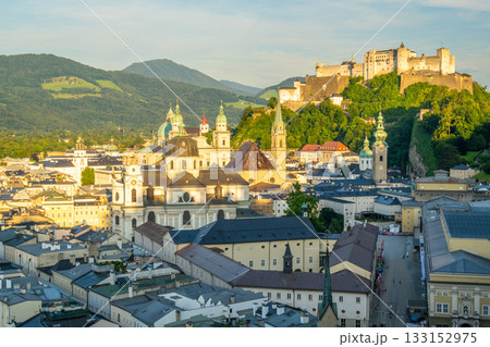 Salzburg Old Town and Hohensalzburg Fortress on Sunny Evening. Austria 133152975