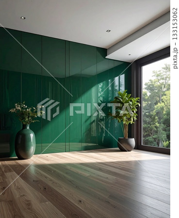 自然光が差すフォレストグリーンのアクリル表面・上質テクスチャ背景 133153062