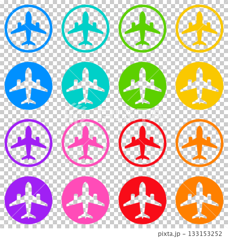 Airplane round stamp icon set of 2 colorful 8 colors Airplane round stamp icon set of 2 colorful 8 colors 133153252