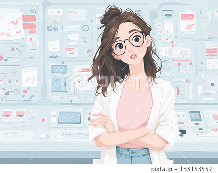 美優シリーズ:病院で医療AIをモニタリング・管理している女性 美優シリーズ:病院で医療AIをモニタリング・管理している女性 133153557