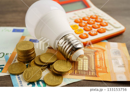 Cost of electric utilities with light bulb for payment. 133153756