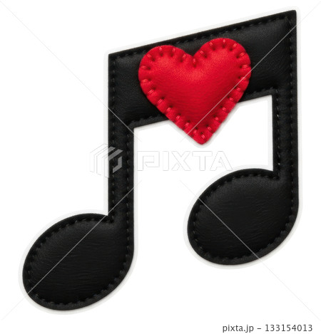 Stylish black musical note featuring a vibrant red felt heart design 133154013