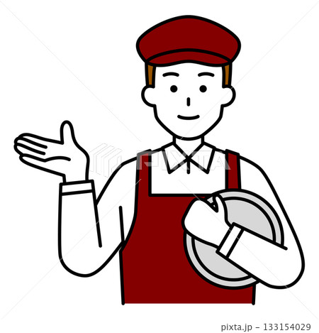 案内するカフェの男性店員 133154029