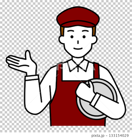 案内するカフェの男性店員 133154029