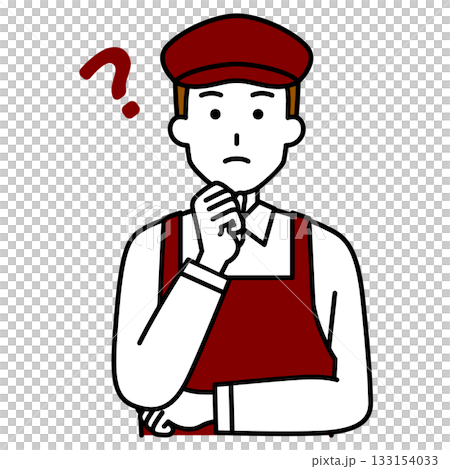 A male cafe employee thinking A male cafe employee thinking 133154033