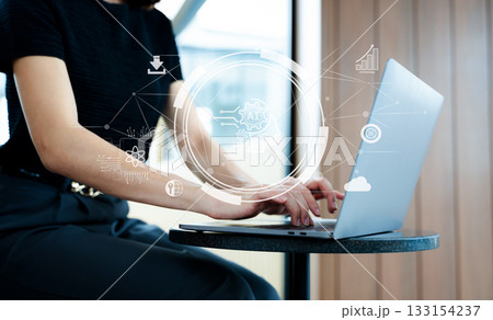 Woman using chat bot in smartphone intelligence Ai. Chat with AI Artificial Intelligence, developed by OpenAI generate. Woman using chat bot in smartphone intelligence Ai. Chat with AI Artificial Intelligence, developed by OpenAI generate. 133154237