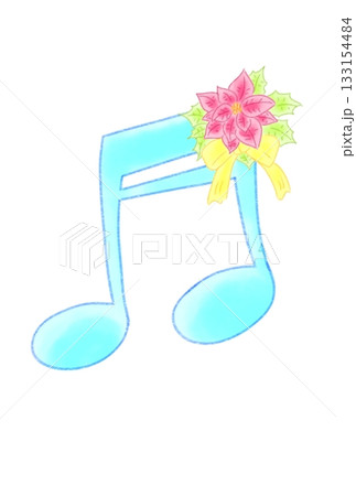 ポインセチアの付いた音符 ポインセチアの付いた音符 133154484