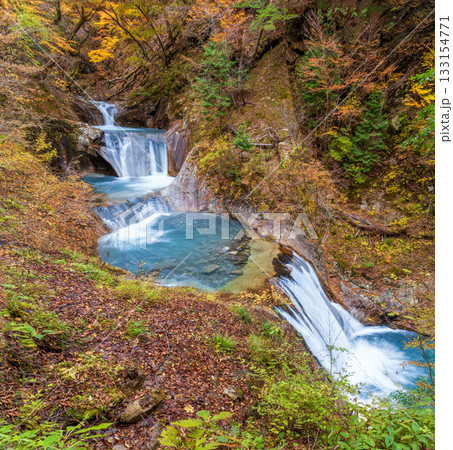 紅葉の西沢渓谷七ッ釜五段の滝 133154771