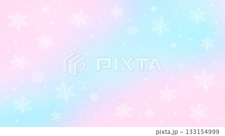 背景（冬）_パステルピンクと水色グラデーションのゆめかわ雪背景（テキストスペースあり） 133154999