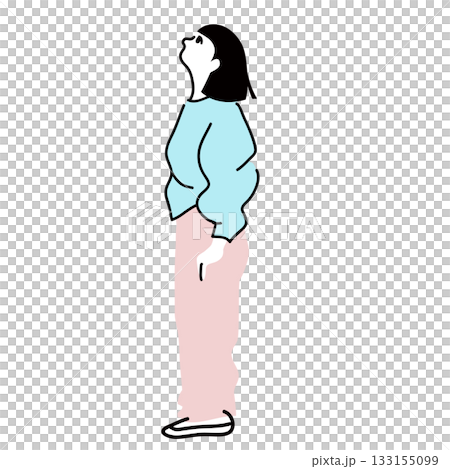 上を見上げる女性　線画　ベクター 133155099