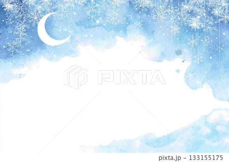 水彩風の夜空と三日月の背景イラスト素材 133155175