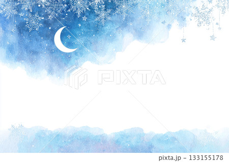 水彩風の夜空と三日月の背景イラスト素材 133155178