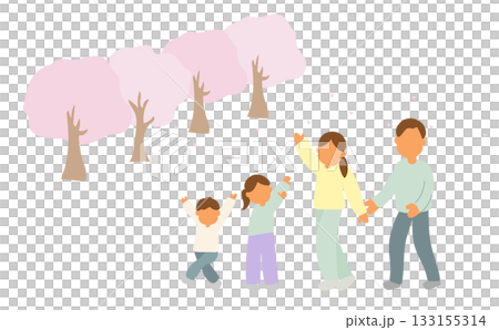 桜の下で散歩を楽しむ家族 桜の下で散歩を楽しむ家族 133155314