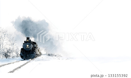 雪景色を走る蒸気機関車の冬風景 133155392