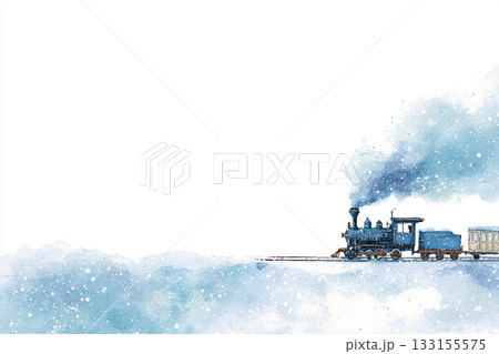 雪景色を走る蒸気機関車の水彩背景 133155575