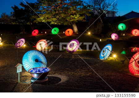 足利市　足利学校の南庭園と和傘 133155590