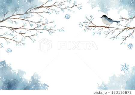 水彩の冬景色と小鳥の枝の背景イラスト 水彩の冬景色と小鳥の枝の背景イラスト 133155672