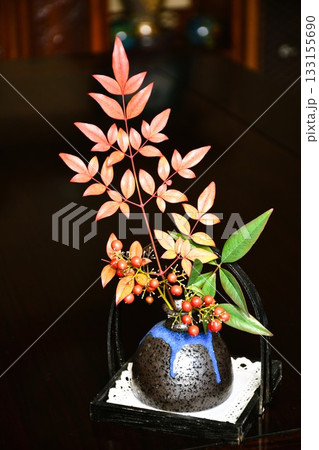 赤い実をつけた南天 小さな生け花 赤い実をつけた南天 小さな生け花 133155690