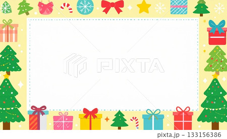 ツリーとプレゼントのXmasフレーム 133156386