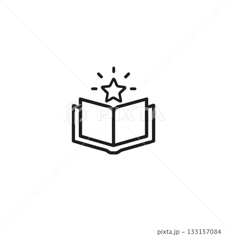 お気に入りの本を開く瞬間を描いた線画アイコン｜読書好きに最適なシンプル素材、背景なし 133157084