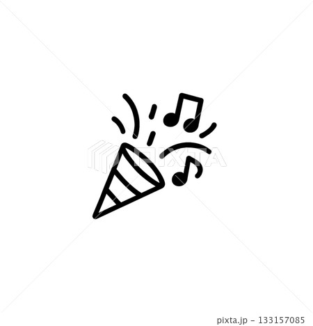 音符が飛び出すクラッカーの線画アイコン｜パーティーやイベント演出に使える素材、背景なし 133157085