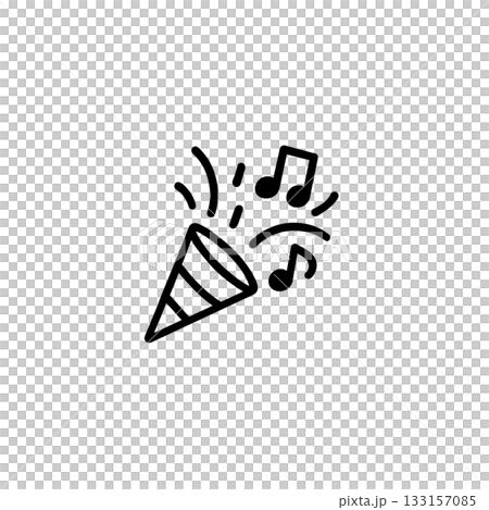 音符が飛び出すクラッカーの線画アイコン｜パーティーやイベント演出に使える素材、背景なし 133157085