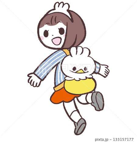 ぬいぐるみリュックの女の子のイラスト 133157177