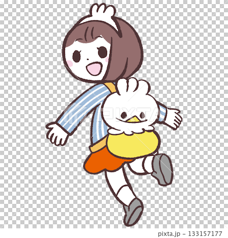 Illustration of a girl with a stuffed animal backpack 133157177