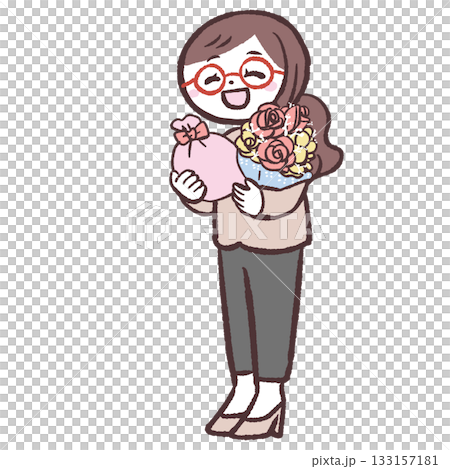 Illustration of a woman receiving a bouquet Illustration of a woman receiving a bouquet 133157181