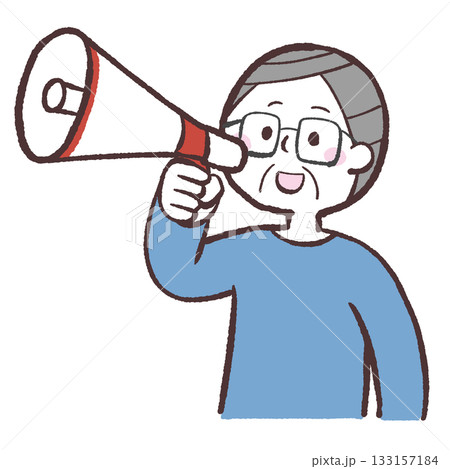 シニア男性が拡声器を使うイラスト 133157184