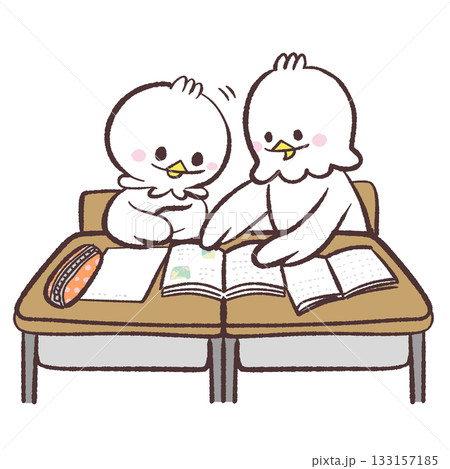 教科書を見せ合う白い鳥のイラスト 教科書を見せ合う白い鳥のイラスト 133157185