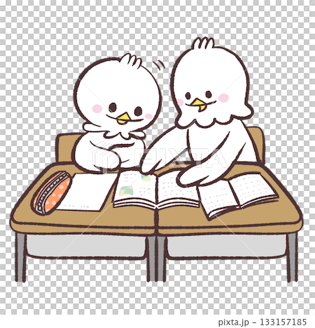 教科書を見せ合う白い鳥のイラスト 教科書を見せ合う白い鳥のイラスト 133157185