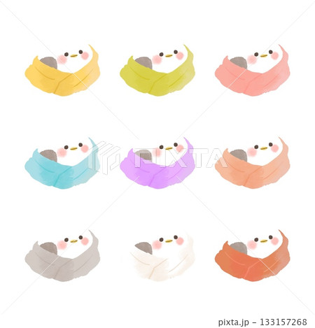 マフラーをしたシマエナガのセット 133157268