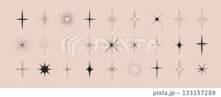 Sparkle stars collection. Minimalistic star set. Sunburst shape bundle. Vector illustration 133157289