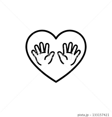 支援やボランティアを象徴する手とハートのシンプルラインアイコン素材 133157421